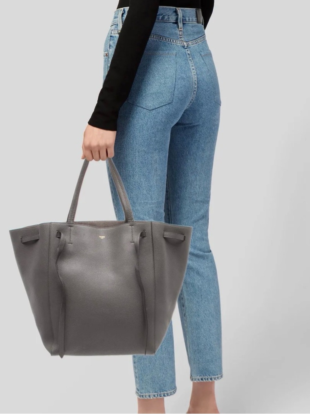 Celine Leather Cabas Phantom Tote w/Belt gray Shoulder Strap